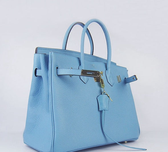 Hermes Birkin 35cm Togo Leather Handbags Light Blue Golden