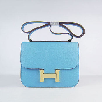 Hermes Constance Cowskin Leather Bag H017 light blue golden