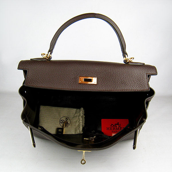 Hermes Kelly 32cm Togo Leather 6108 Dark Coffee Golden