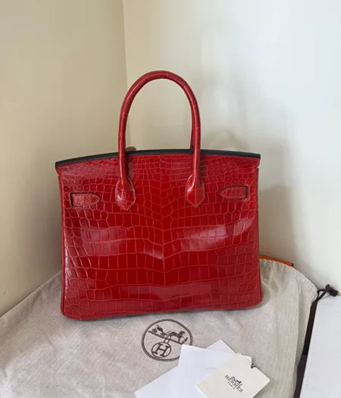 Hermes Birkin Bag 30cm  in in Braise Shiny Niloticus with Palladium Hardware