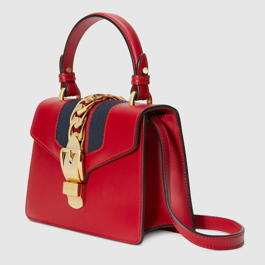 Gucci SyLouis Vuittonie Leather Mini Top Handle Hibiscus Red Bag