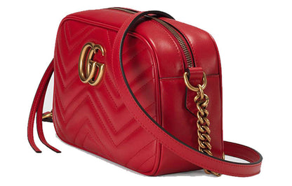 (WMNS) GUCCI GG Marmont Gold Logo Leather Chain Small Red Classic Shoulder Messenger Bag 447632-DTD1T-6433