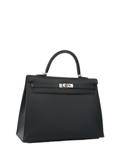 Hermes Kelly 32 Black Sombrero Leather PHW.