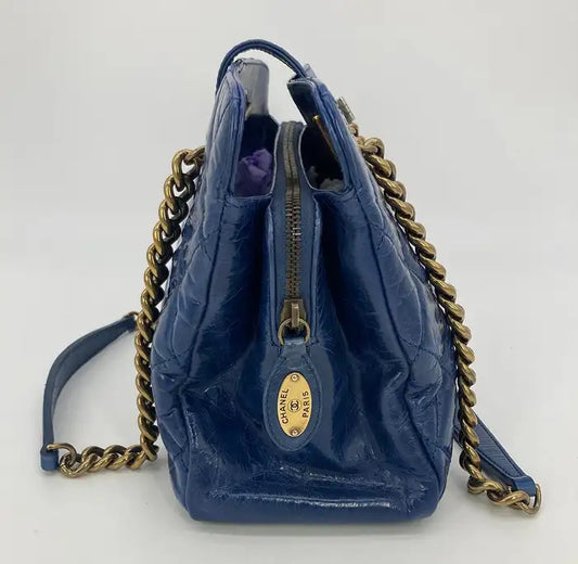 Chanel Blue Glazed Calfskin Quilted Tote Bag