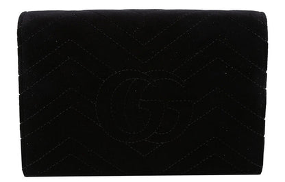 (WMNS) GUCCI GG Marmont Gold Logo Distress Velvet Chain Shoulder Messenger Bag Mini Black 474575-9QIDT-1000