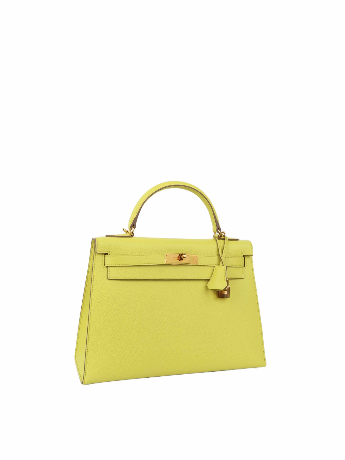 Hermes Kelly 32 Epsom Lime RHW Stamp Square Q.