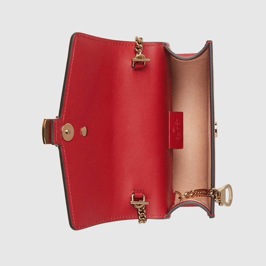 Gucci SyLouis Vuittonie Leather Mini Chain Bag Hibiscus Red