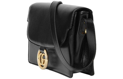 (WMNS) GUCCI GG Ring Gold Logo Leather Shoulder Messenger Bag Small Black Classic 589474-1DB0G-1000