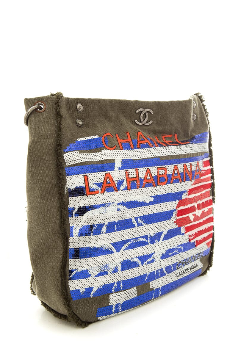 Chanel 2017 "Coco Cuba"  Grey Canvas and Sequin Messenger Bag