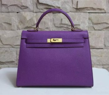 Hermes Kelly 32cm Epsom Leather HandBag Purple Gold