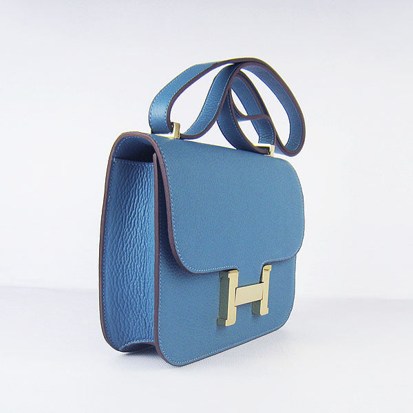 Hermes Constance Cowskin Leather Bag H017 blue golden