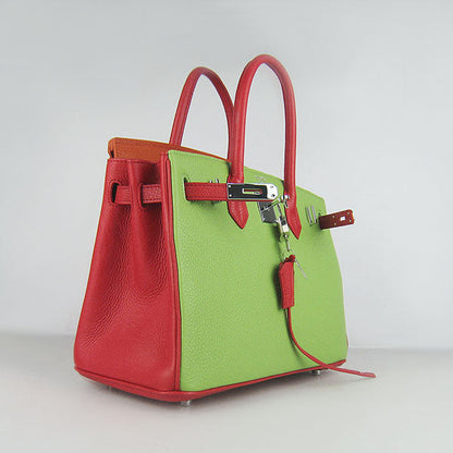 Hermes Birkin 30cm Togo Leather Handbags Red/Orange/Green Silver