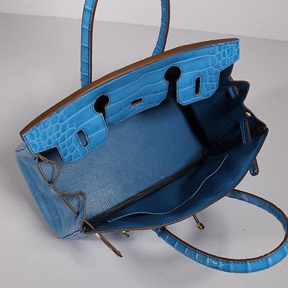 Hermes Birkin 30cm Crocodile Leather Bag With Strap Blue Gold