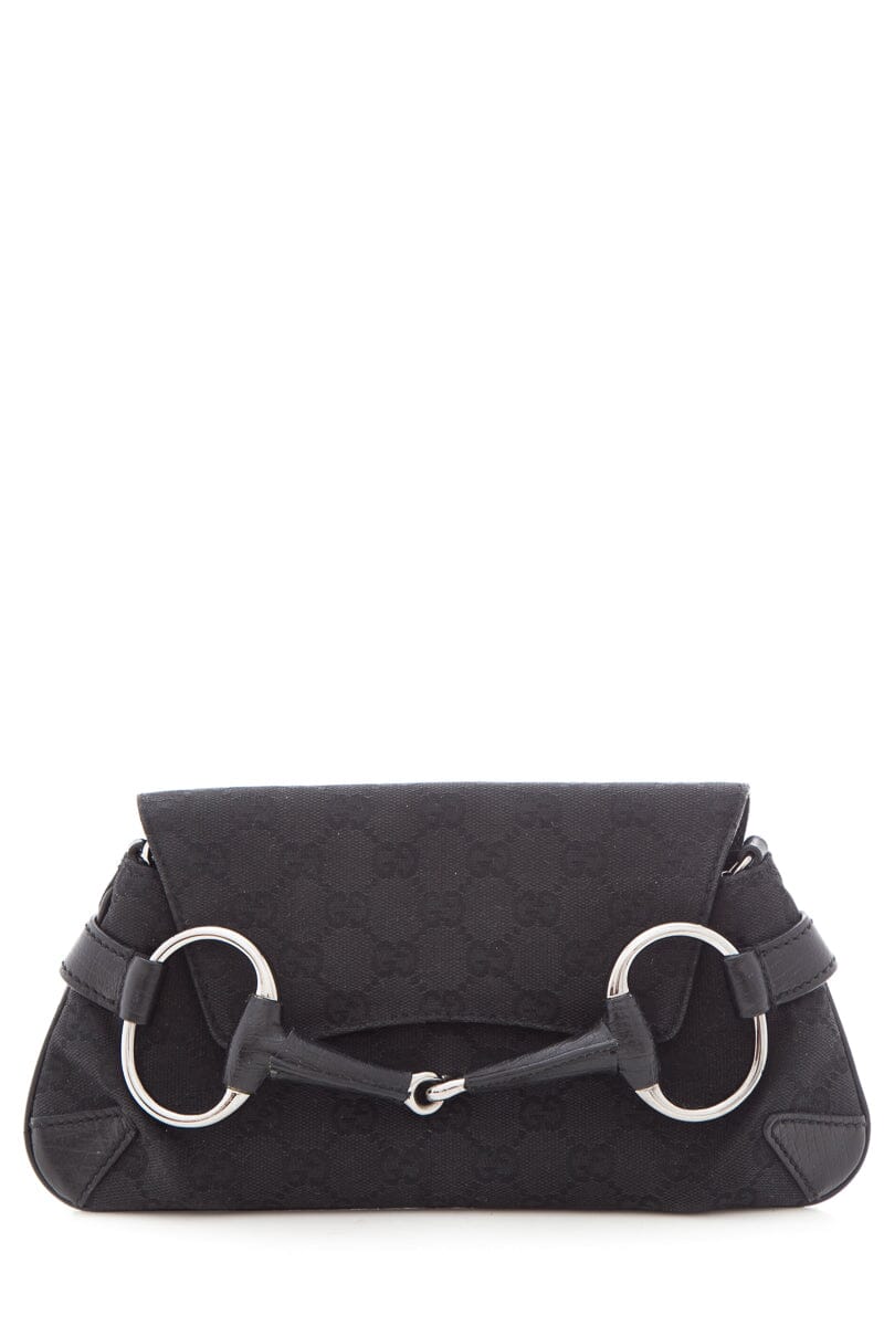 Gucci Black Canvas Monogram Horsebit HandBag