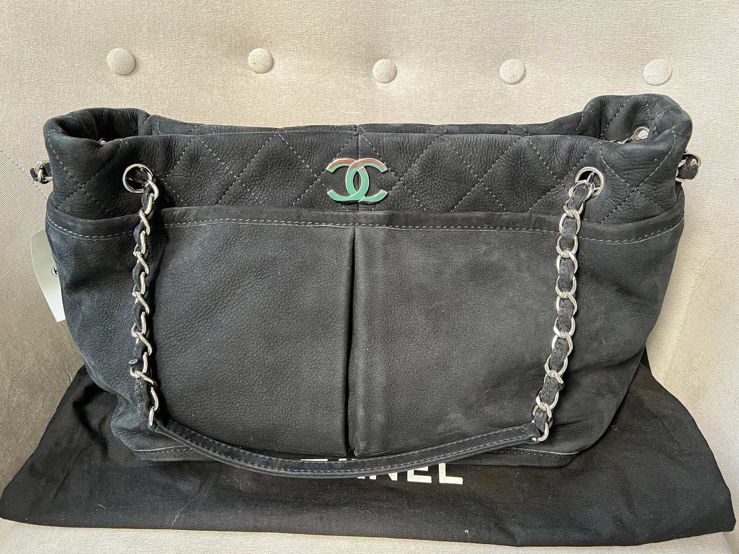 Chanel Natural Beauty Tote in Black Suede Nubuck Caviar with Silver Hardware