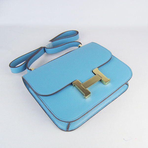 Hermes Constance Cowskin Leather Bag H017 light blue golden