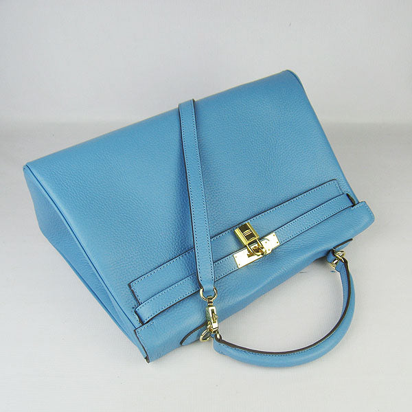 Hermes Kelly 35cm Togo Leather HandBag Light Blue/Golden