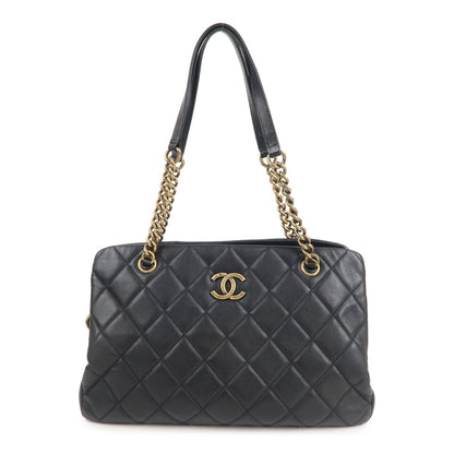 Chanel Matelasse Lamb Skin Chain Shoulder Bag Black Vintage Gold