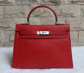 Hermes Kelly 32cm Epsom Leather HandBag Red Silver