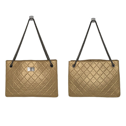 Chanel Metallic Aged Calfskin Quilted Reissue Tote Light Gold