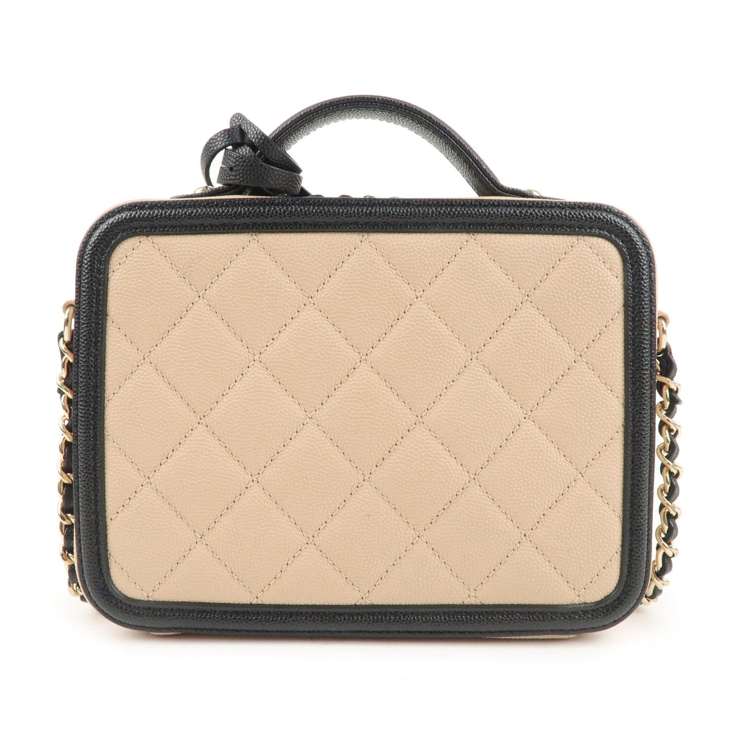 Chanel CC Filigree Caviar Skin Vanity Case 2Way Bag Beige A93342