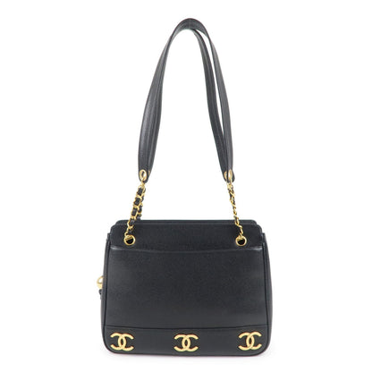 Chanel Triple Coco Chain Caviar Skin Chain Tote Bag Black A03675