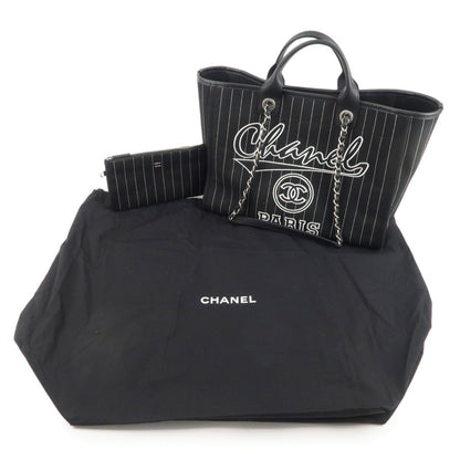 Chanel Deauville Cnavas Leather Tote Bag GM Black A66941