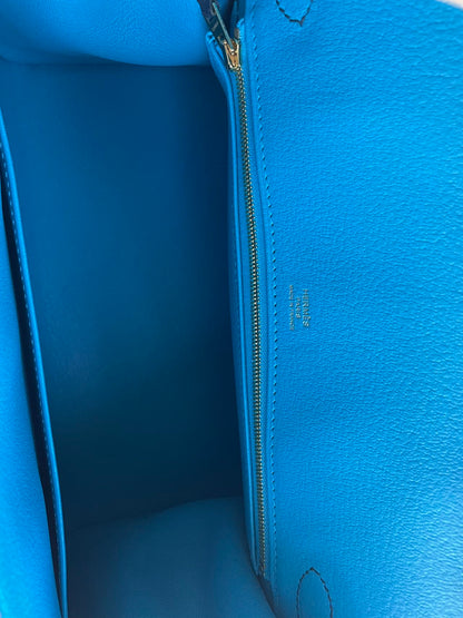 Hermes Birkin Bag 30 in Blue Indigo and Black Epsom Leather with Gold Hardware