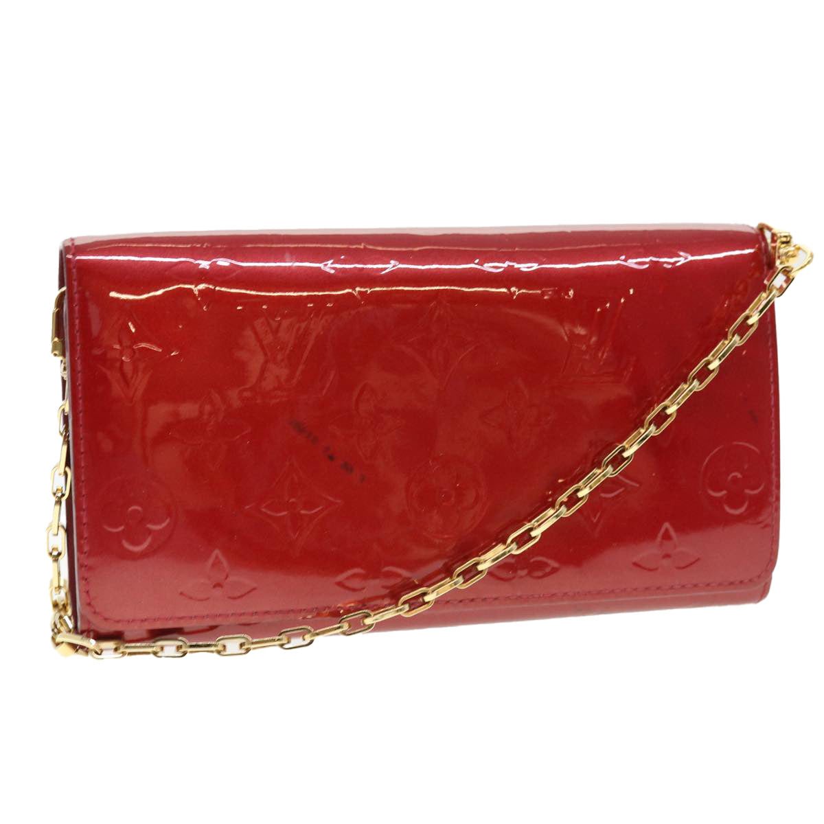 Louis Vuitton  Vernis Portefeiulle Sarah Chain Long Wallet Red M90206 Auth 39373