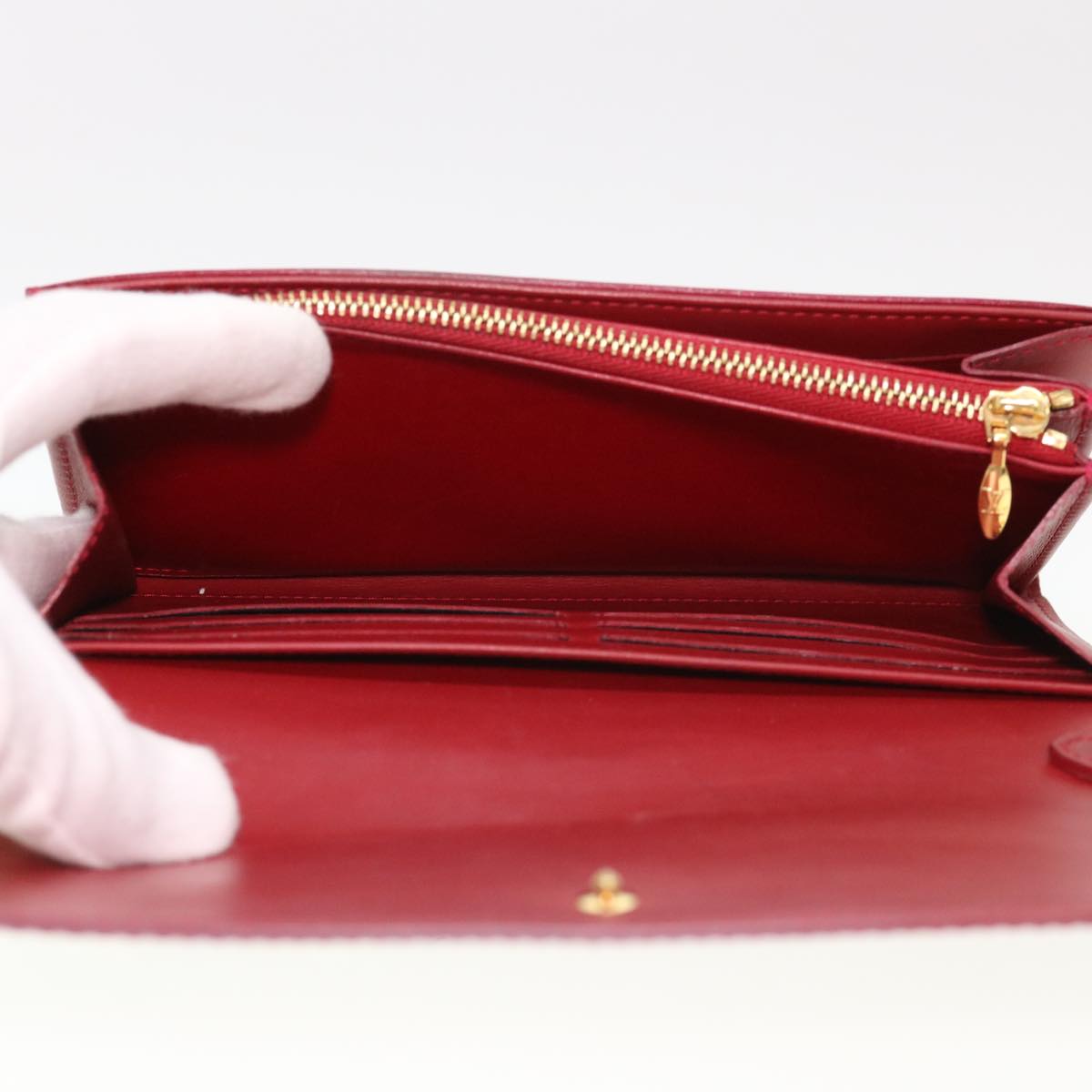 Louis Vuitton  Vernis Portefeiulle Sarah Chain Long Wallet Red M90206 Auth 39373