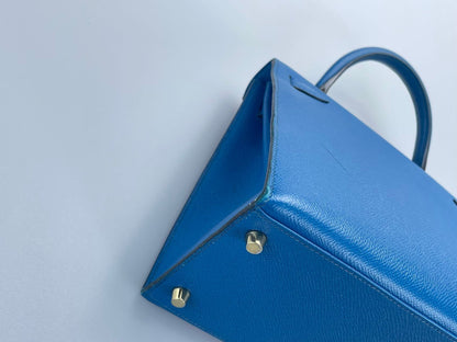 Hermes Kelly Sellier Bag 28cm In Blue Epsom Leather With Gold Hardware