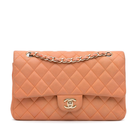 Chanel Classic Double Flap Medium Orange Caviar Gold