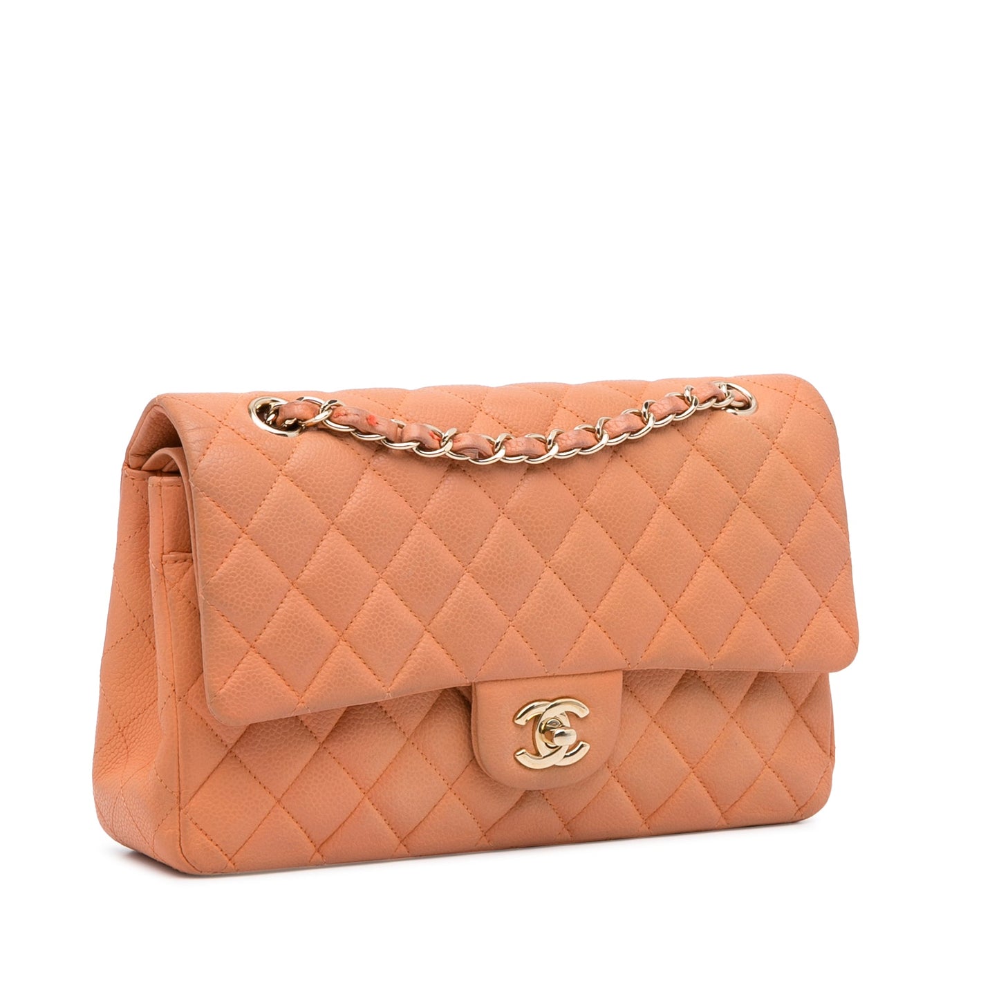 Chanel Classic Double Flap Medium Orange Caviar Gold