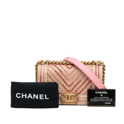 Chanel Boy Small Pink Raffia Gold