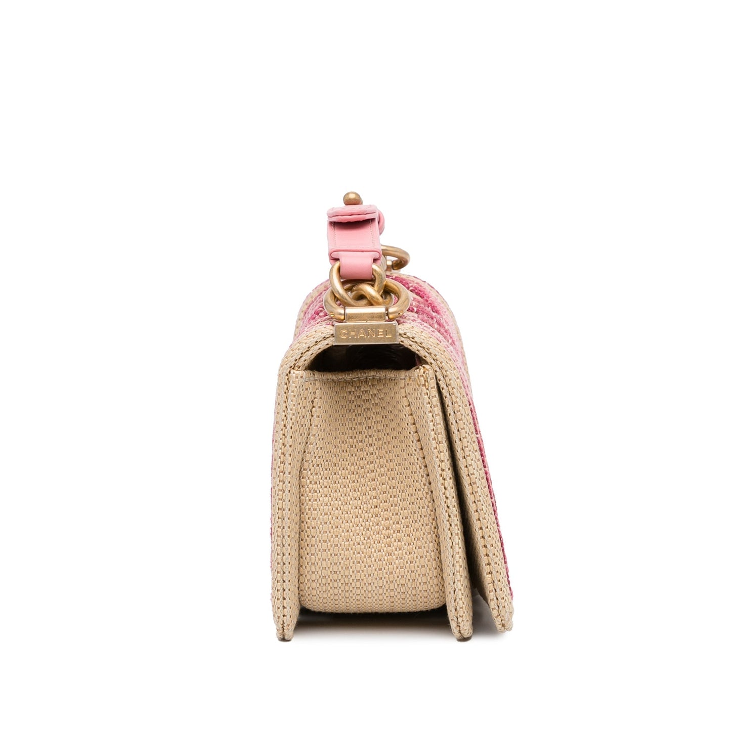 Chanel Boy Small Pink Raffia Gold