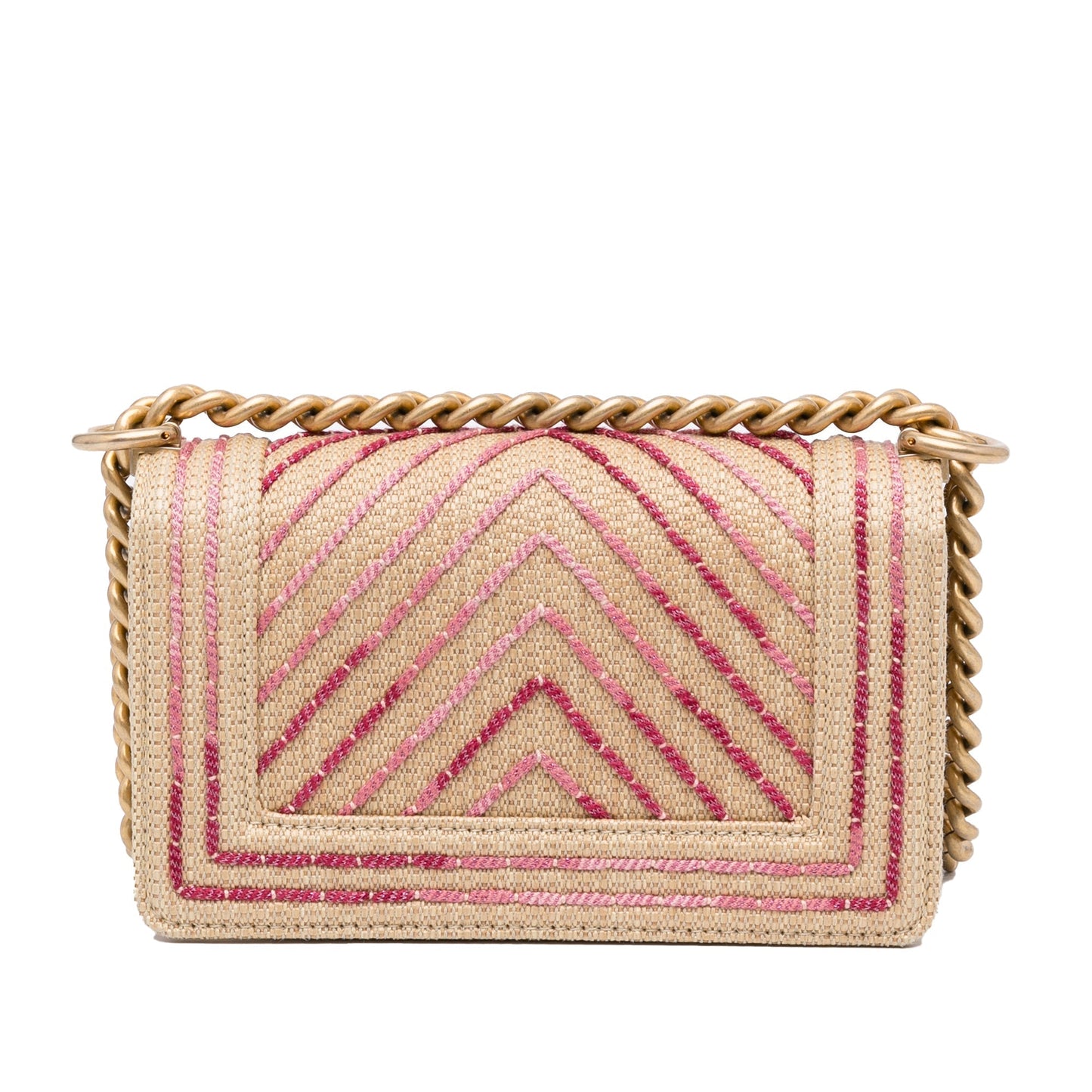 Chanel Boy Small Pink Raffia Gold