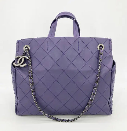 Chanel Purple Leather Top Stitch CC Pocket Tote