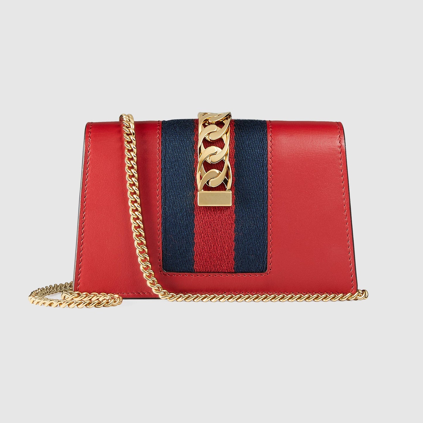 Gucci SyLouis Vuittonie Leather Mini Chain Bag Hibiscus Red