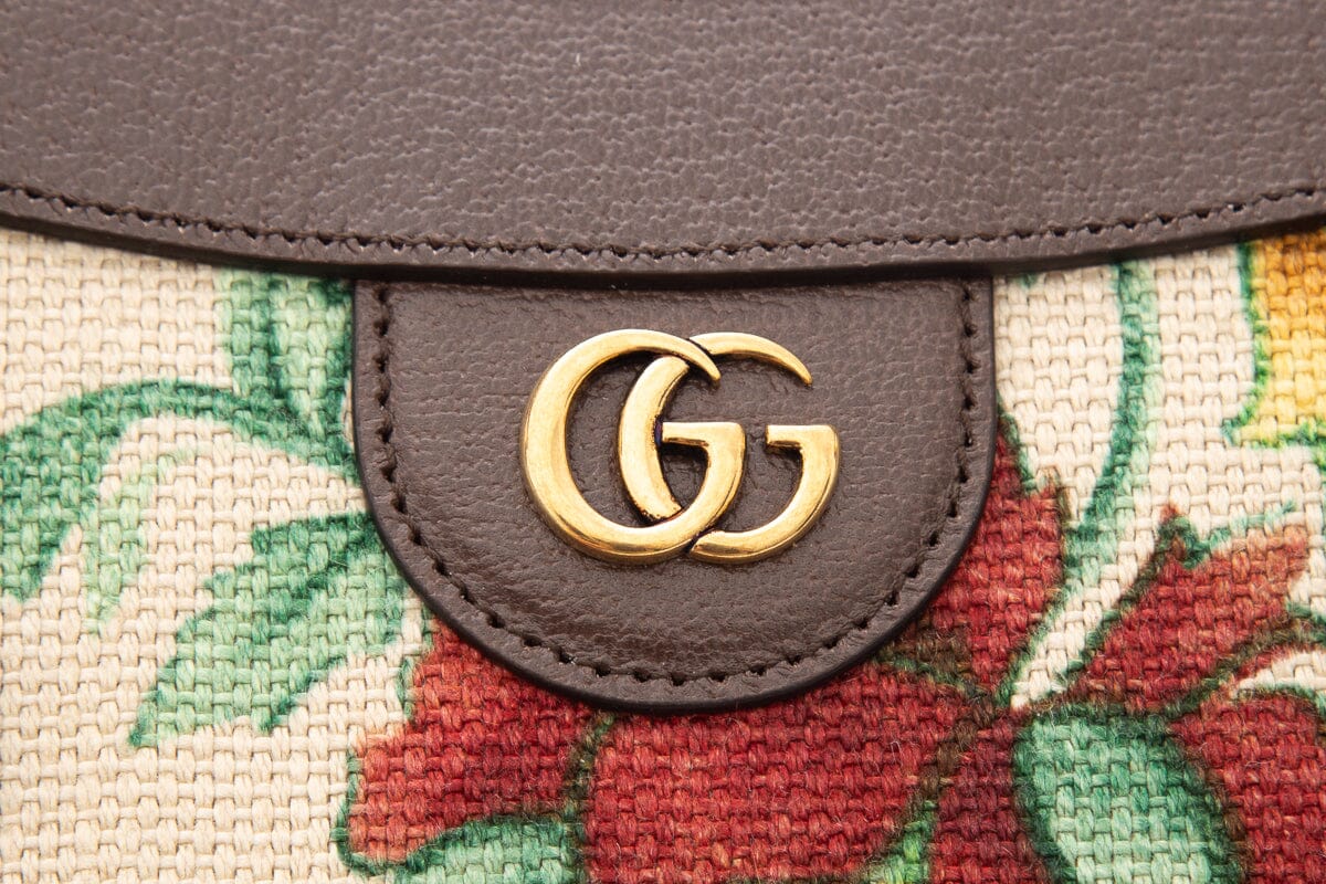 Gucci Brown &  Multi Floral Diana Bamboo HandBag