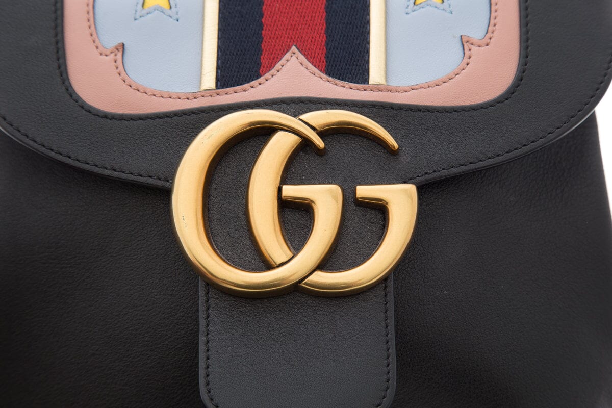 Gucci Black Web Heart Marmont Leather Backpack