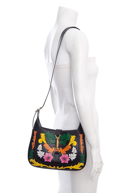 Gucci Black Multi Color Floral Jackie HandBag