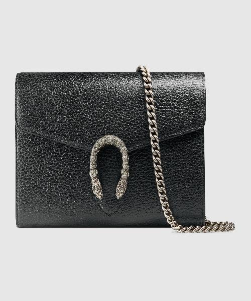 Gucci Dionysus GG Supreme Mini Leather Chain Bag Black