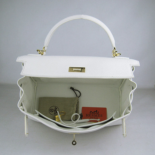 Hermes Kelly 32cm Togo Leather HandBag 6108 White Golden