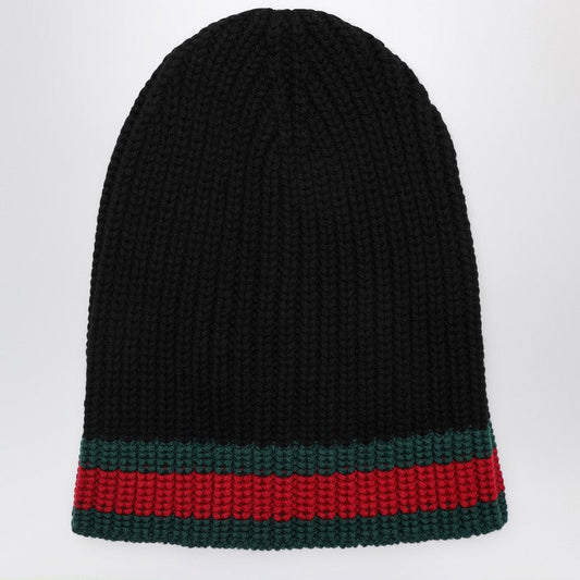 Gucci Black Wool Cap With Web Detail Men