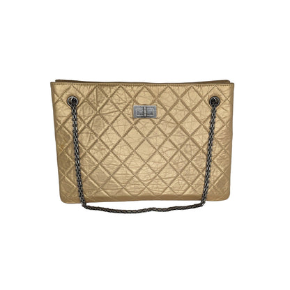 Chanel Metallic Aged Calfskin Quilted Reissue Tote Light Gold