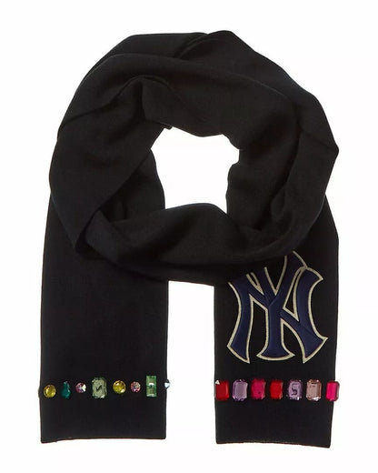 New Gucci NY Yankee  Wool Scarf With  Gems