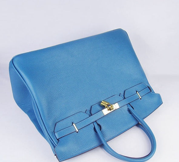 Hermes Birkin 35cm Togo Leather Handbags 6099 Blue Golden