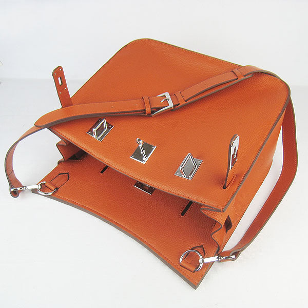 Hermes Leather Shoulder bag H6508 orange silver