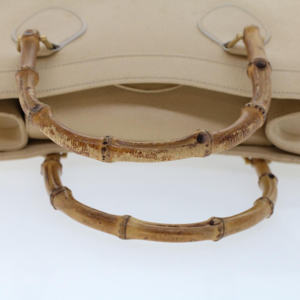 GUCCI Bamboo Hand Bag Leather Beige  45863