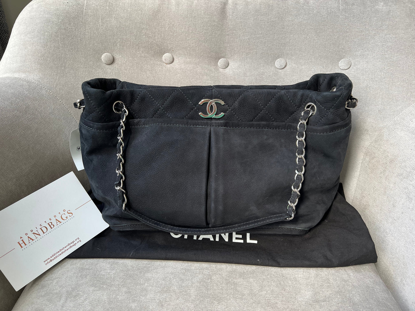 Chanel Natural Beauty Tote in Black Suede Nubuck Caviar with Silver Hardware